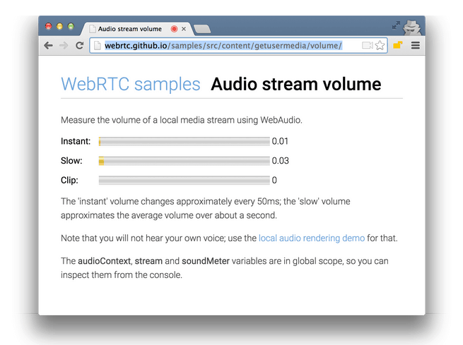 WebRTC audio volume sample