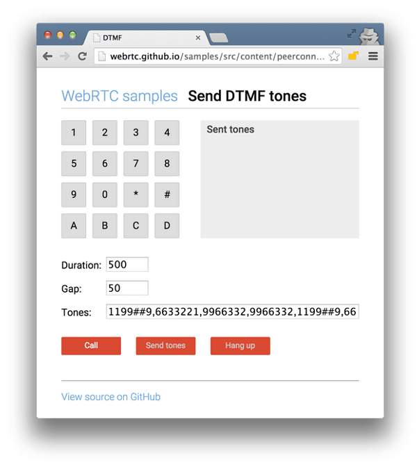 WebRTC DTMF sample