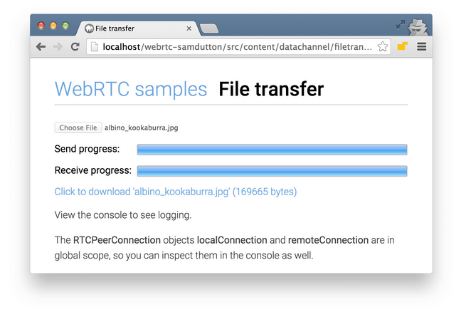 WebRTC file transfer sample