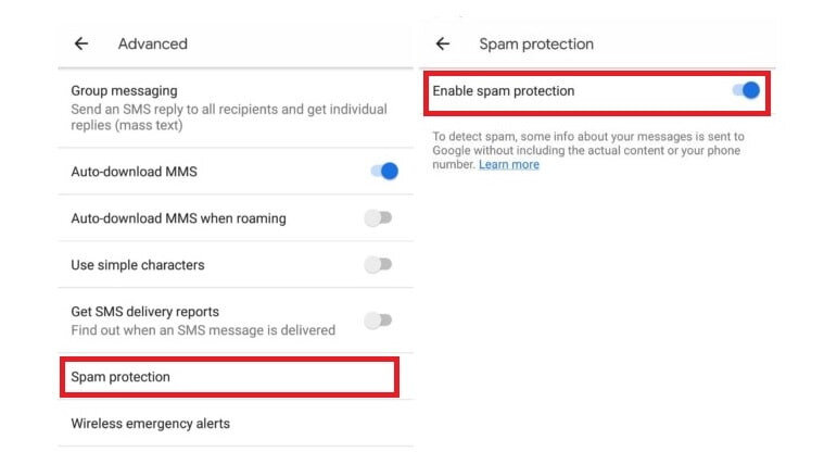 Android spam protection
