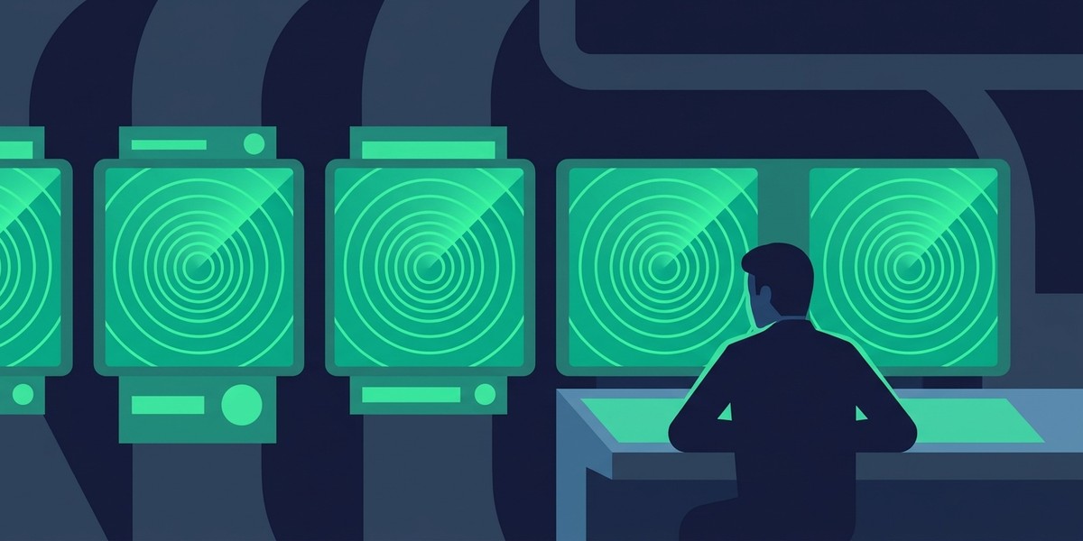 What server monitoring actually tells you - row of green sonar panels